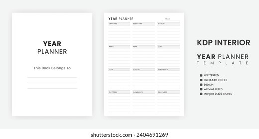 Minimalist Printable Year Planner Template White Background Kindle Direct Publishing