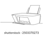 Minimalist Printer Icon in Continuous Line Art. Computer Accessories in Outline Style