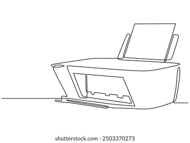 Minimalist Printer Icon in Continuous Line Art. Computer Accessories in Outline Style