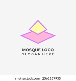 Minimalist Prism Square Mosque Dome Logo Vector in Yellow and Pink Colors