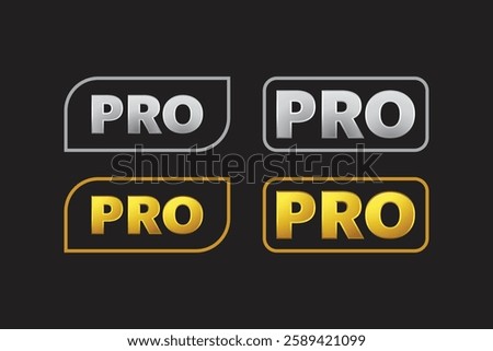 Minimalist Pro Logo on black background, simple professional seal, badge, sign, symbol, vector illustration