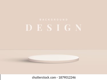 Minimalist product display mockup design, podium on bright nude brown background