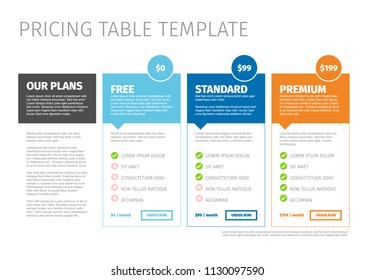 Minimalist product / service pricing versions comparison table cards - with description