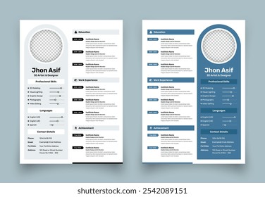 Minimalist professional business biodata and job resume CV template design with two variations