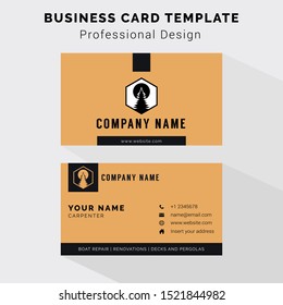 Minimalist professional business card template for woodworker and carpenter. Contain logo illustration of pine tree in the forest . Name card vector for personal, company, startup, and home industry.