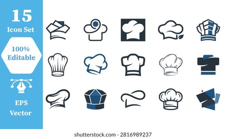 Minimalist professional chef hat icon set with culinary restaurant minimalist