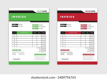 Diseño profesional minimalista de la Plantilla de la Factura para el negocio, estilo corporativo dos variaciones de color para el crecimiento de su empresa