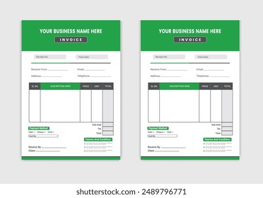 Minimalist professional invoice template design for business, corporate style two color variations for your company growth