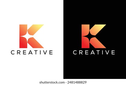 Minimalist professional letter K spark logo design template. Letter K flare light spark logo