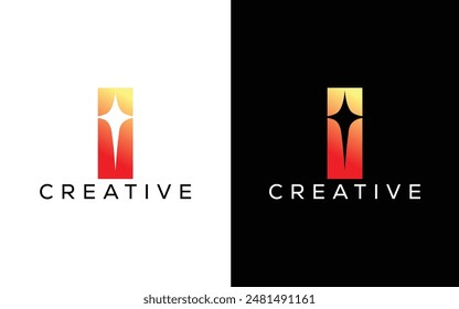 Minimalist professional letter i spark logo design template. Letter i flare light spark logo