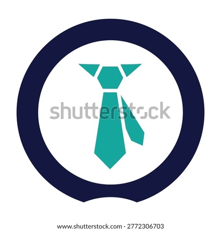 A minimalist professional necktie icon centered within a bold circular frame. This sleek corporate symbol represents leadership, office attire, and business success.