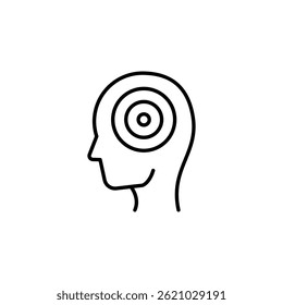 Perfil minimalista de una cabeza con círculos concéntricos que representan pensamientos
