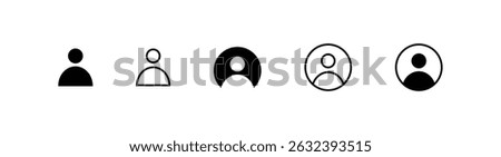 Minimalist Profile Icon Set. Black and White User Avatar Symbols for Web UI, Social Media, Account Button, Login Interface, Member Profile Picture, Simple Line and Solid Vector Icons Collection