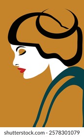 A minimalist profile portrait of a pretty woman is featured.