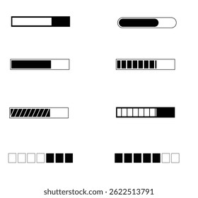 Minimalist progress bar icon in flat design style. Ideal for use in UI,UX design, loading screens, mobile apps, websites, dashboards, and data visualization interfaces. This represents progress.