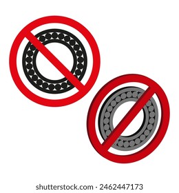 Vector de rodamientos de bolas prohibidos minimalistas. No se permiten rodamientos símbolo. Ilustración de piezas mecánicas restringidas. Concepto de diseño de Industrial.