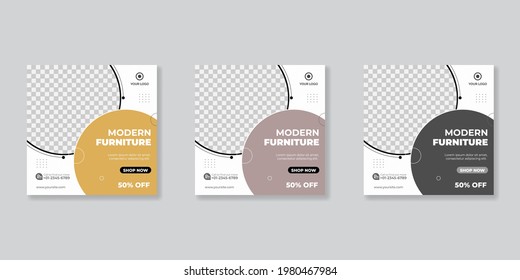 Minimalist promotion square web banner for social media furniture sale