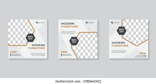 Minimalist promotion square web banner for social media furniture sale