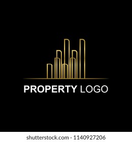 Minimalist property logo with gold colors icon design template. Line art style with elegant luxury concept.