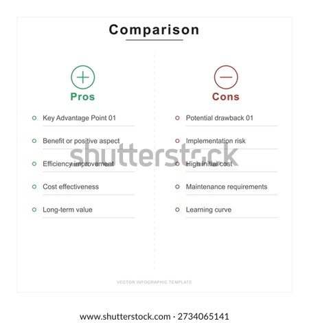 Minimalist pros and cons comparison infographic template