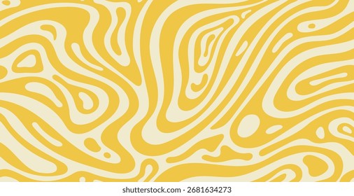 A minimalist psychedelic wavy texture in yellow and cream tones. A retro-abstract 2000s background with smooth brush strokes. Vector illustration for branding and surface design.