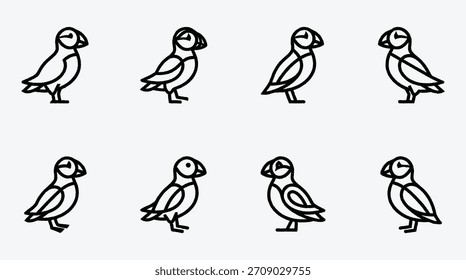 Minimalist Puffin Bird Icon Pattern on White Background Design Element
