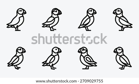 Minimalist Puffin Bird Icon Pattern on White Background Design Element