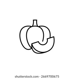 Icono de calabaza minimalista con un contorno de rebanada en el espacio blanco