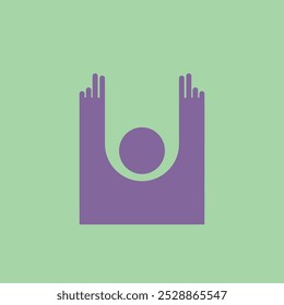 Minimalist purple icon a person with raised hands, set against a light green background. Simplistic and modern design ideal for communication, celebration, or positivity themes in graphic projects.