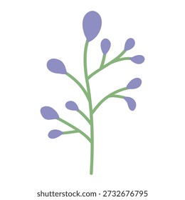 Minimalista púrpura Vector de la rama frondosa, ilustración botánica floral Abstractas, Clipart lindo del elemento vegetal