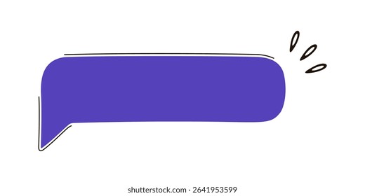 Minimalist purple speech bubble with hand drawn style and black sketch lines isolated on transparent background, ideal for communication or message related themes. Vector art