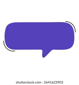 Minimalist purple speech bubble icon with rounded corners and black accent lines, isolated on transparent background. Ideal for social media posts, messaging app UI, educational materials. Vector art