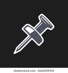 Minimalist Push Pin Icon on Black Background - Simple Office Tool Illustration