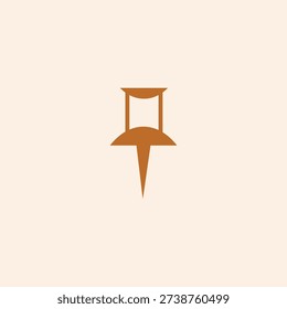 Minimalist push pin icons featuring both outline and solid silhouettes in a warm, monochromatic brown palette. These versatile thumbtack symbols use clean geometric lines and a modern aesthetic, making them ideal for digital maps, office productivity apps, and organizational UI design.