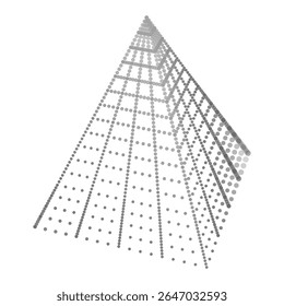 Minimalist pyramid made of glowing particles. Perfect for AR interfaces, tech or sci-fi presentations. Holograms with clustered particles resembling molecular structures. Vector background