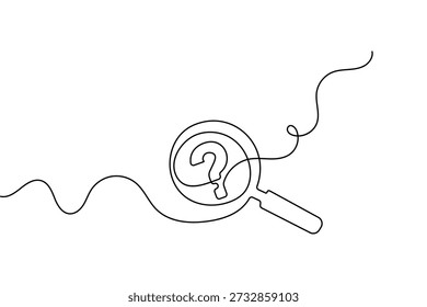 Minimalist question mark with search glass and shield continuous one line drawing outline vector
