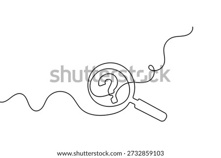 Minimalist question mark with search glass and shield continuous one line drawing outline vector