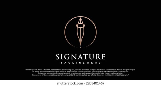 Minimalist quill feather logo template pen handwriting quill signature line art design Premium Vector