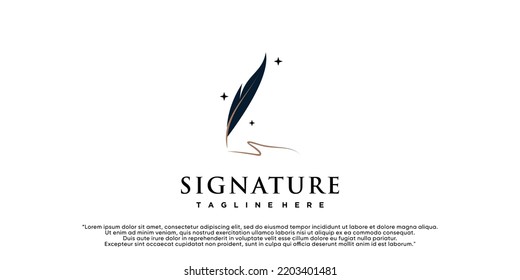 Minimalist quill feather logo template pen handwriting quill signature line art design Premium Vector