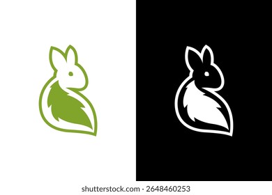 Minimalistisches Kaninchen- und Blätterlogo-Design