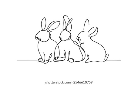 Minimalist rabbit line art. Illustration on a transparent background.