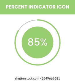 A minimalist radial progress icon filled to 85%, indicating strong yet incomplete status. Ideal for task trackers, performance apps, analytic dashboards, and user interface visuals emphasizing ongoing
