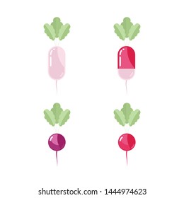Minimalist Radish Icon Set Isolated On A White Background Ideal For Commercial Use for Prints and Digital Online Content