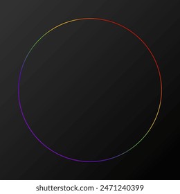 Minimalist rainbow pride color gradient circle frame on black background, vector design