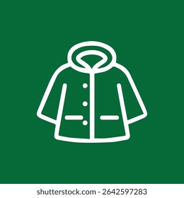 A minimalist raincoat icon, perfect for weather forecasts or fashion designs. Its clean lines and symbolic representation make it versatile for many applications.