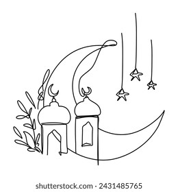 Minimalist Ramadan Crescent Moon Flat Illustration Doodle Art