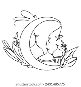 Minimalista Ramadán Luna Creciente Ilustración Plana Doodle Art