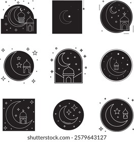 Minimalist Ramadan Crescent and Stars