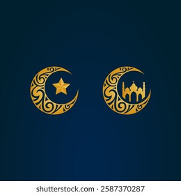 Minimalist Ramadhan logo with a crescent moon and mosque silhouette. Ideal for branding, event promotions, and Islamic business identity during the holy month of Ramadan.