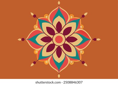 Minimalistisches Rangoli-Design mit eleganten Farben, ideal für festliche und kulturelle Dekorationen.